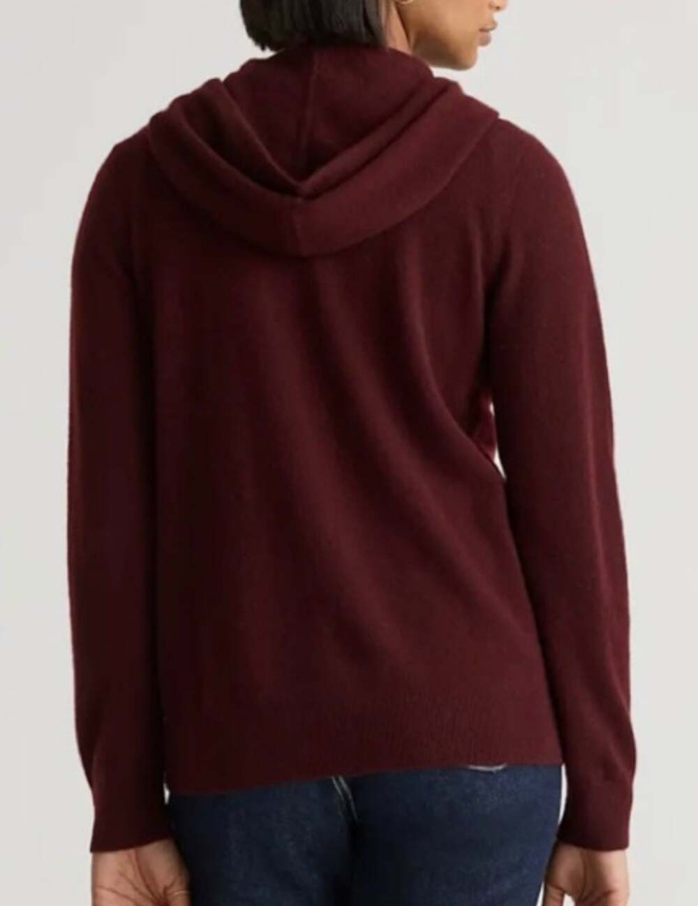 Quince 100% Mongolian Cashmere Full-Zip Hoodie Sweater Crimson,Quiet Luxury Sz S